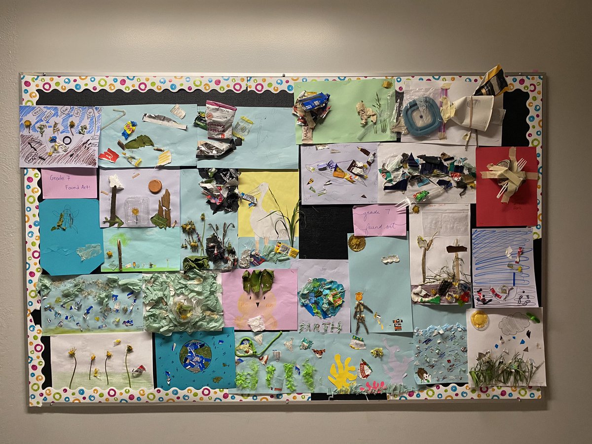 7sRideau's tweet photo. Completed art projects from collected trash. The students are proud of their work and they are displayed for all to see! @RIDparkschool #wearecbe https://t.co/bvya7tz0O4