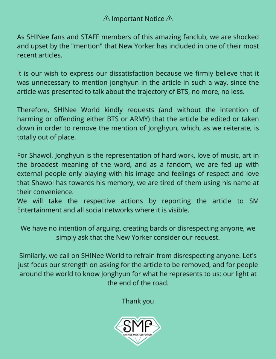 SHINee_Mexico's tweet photo. ⚠️ [ COMUNICADO ] ⚠️
@NewYorker @etammykim

📃 ESP/ ENG

— SHINee México STAFF. https://t.co/tCAciWizxj