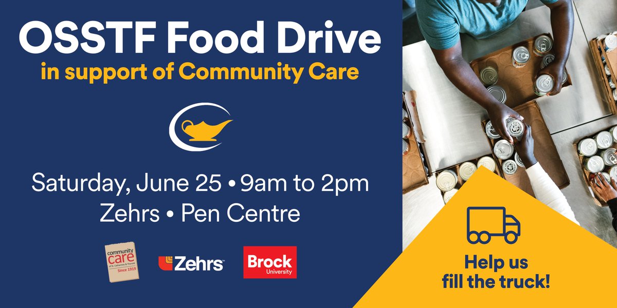 We're looking for our <a href="/OSSTF/">OSSTF Communications</a> D22 members to help us in supporting community care in our food drive. We also need volunteers on Saturday! Contact the D22 Office for details!