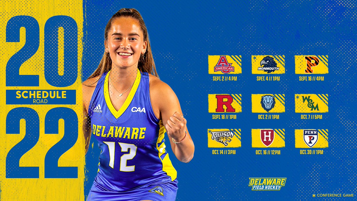Delaware_FH's tweet photo. ✨𝟚𝟘𝟚𝟚 𝕊ℂℍ𝔼𝔻𝕌𝕃𝔼✨
The chase for another 💍 starts Aug. 26!!
📰 https://t.co/gqhyDw6ita
#DEHO x #BlueHens 🏑 https://t.co/7VNgC7wyfw