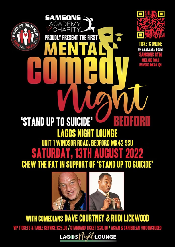 Come along to our Stand Up to Suicide Comedy Night on Saturday 13th August at Lagos Night Lounge, Bedford 🤣 

Get your tickets here: eventbrite.co.uk/e/stand-up-to-…