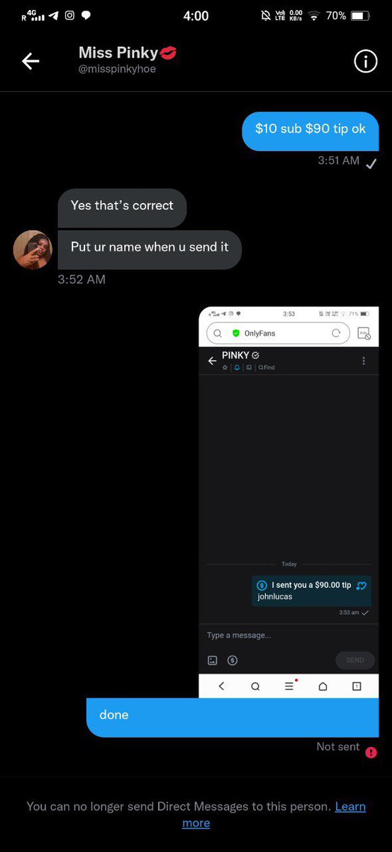 Mike_buyer1's tweet photo. SCAMER ALERT 🚫

https://t.co/U8Z32YCjZF #scammer 

She took $100 and blocked him

Don’t buy from her

Rt this genuine girls

#buyingcontent #sellingcontent https://t.co/jWPwQ6Buni