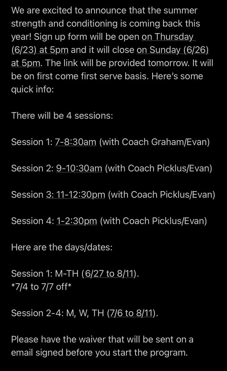 EBHS_AT's tweet image. 🚨S&amp;amp;C Info🚨

S&amp;amp;C is back! Please see the information below regarding strength and conditioning for this summer. We will be sending an email to all parents with details and a Google form link will be provided with the email tomorrow. Any questions email me! 

@CoachP_EB

#getout