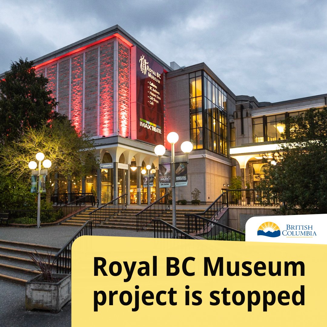 BCGovNews's tweet photo. Your Government has listened to the people of BC: the Royal British Columbia Museum project is stopped. The museum belongs to the people of British Columbia and you will determine its future. 

Learn more: https://t.co/6wBXQki0bU https://t.co/jTGJKJw1Xi