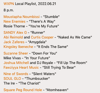 wxpnlocal's tweet photo. Miss the show this week? The whole episode - ft. @SANDYalexg @AnthonyGreen @queenofjeansPHL @KIbeneche @9OSBand @soulglophl @maggiepopemusic - is streaming at the @wxpnfm website. Check it out at the link, and dig into the playlist below! https://t.co/AtrzJJRULz https://t.co/DPaQi7SSi2