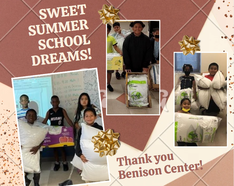 PinecrestSOARS's tweet photo. Our partners @BenisonCenter wanted to ensure our students have "sweet summer dreams" and are prepared for Summer Voyage each day. They graciously donated 2 pillows for each student!  Thank you for supporting all of our scholars and their sleep towards success! #BenisonCenter https://t.co/i3NaE2VzC9