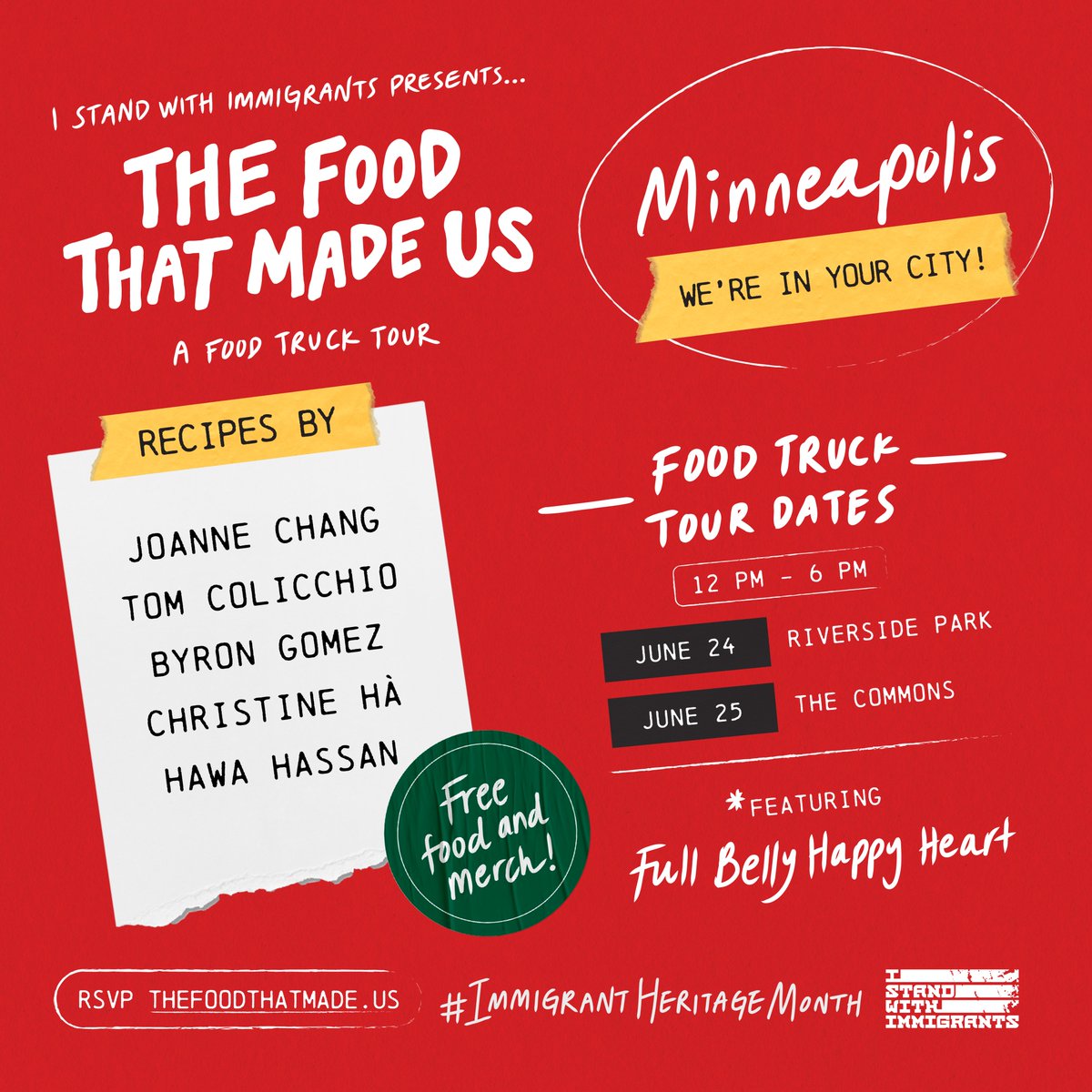 We are on our last stop on the #TheFoodThatMadeUs tour! We are heading out to Minneapolis 🏙️ this week. Make sure to sign up and join us! 

RSVP at TheFoodThatMade.Us