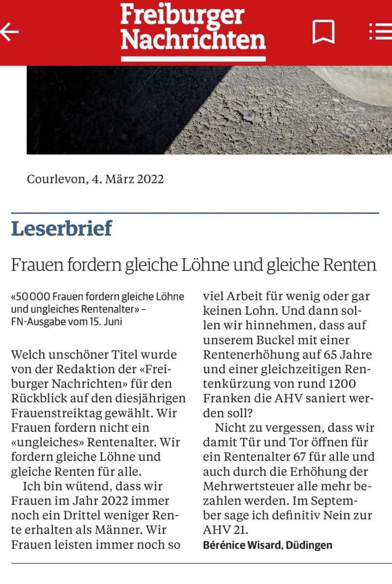 Ja, ich habe es mal wieder getan. Mein Leserbrief zu @ahv_abbau #AHV21NEIN  in den <a href="/Friburgera/">Freiburger Nachrichten</a>