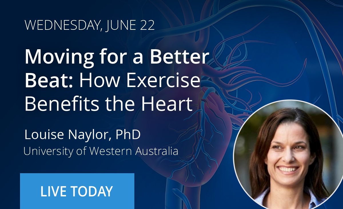 InsideSci's tweet photo. LIVE IN 1 HR: Prof @loulounaylor (@UWAresearch) discusses the cardiovascular benefits of exercise as part of our joint Cardiovascular Connections webinar series w/ @APSPhysiology &amp; @EccrOrg!

Join us at 5PM ET! Register here: https://t.co/7JF0Th4gcP 
#ShareScience #CardioTwitter https://t.co/5Gz9ot2cQ2