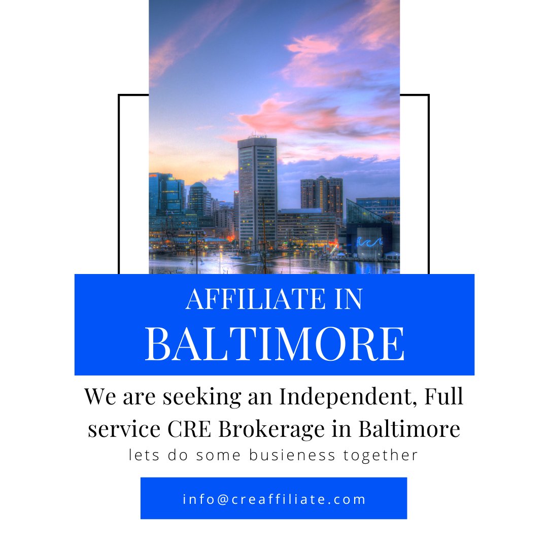 AffiliateNetwo8's tweet photo. We are seeking an Independent, Full service CRE Brokerage in Baltimore
-
#Baltimoreskyline #baltimorecre #baltimorecommercialrealestate #baltimorepropertyforsale https://t.co/oGyr83l7BR