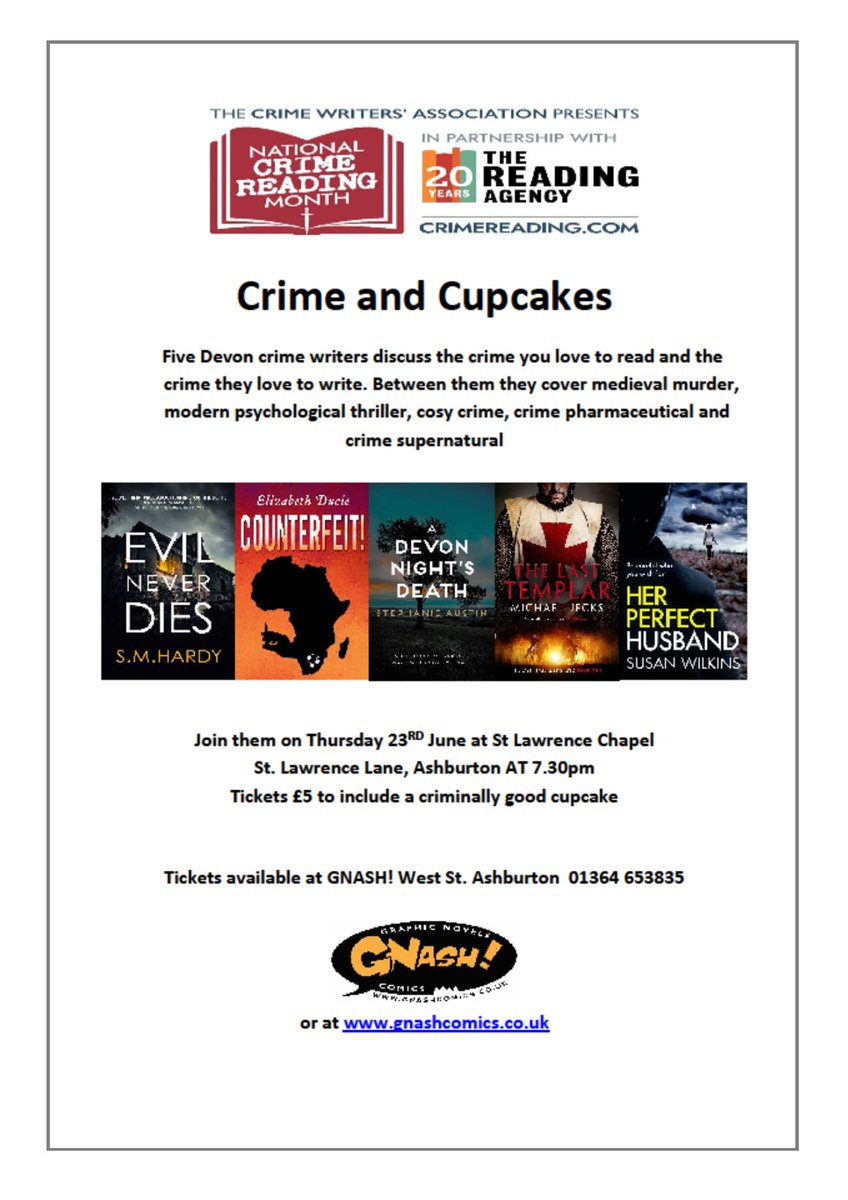 Anyone free tomorrow evening, this promises to be an excellent chat - cup cakes and crime. What more could anyone want? #crime #writing #murder #mystery #authors #writers @The_CWA #PickUpAPageTurner #HugALibrarianToday @SupportBookshops