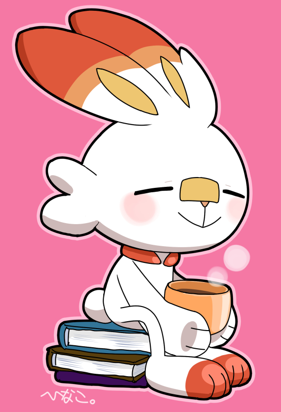 scorbunny cup pink background no humans book sitting holding solo  illustration images