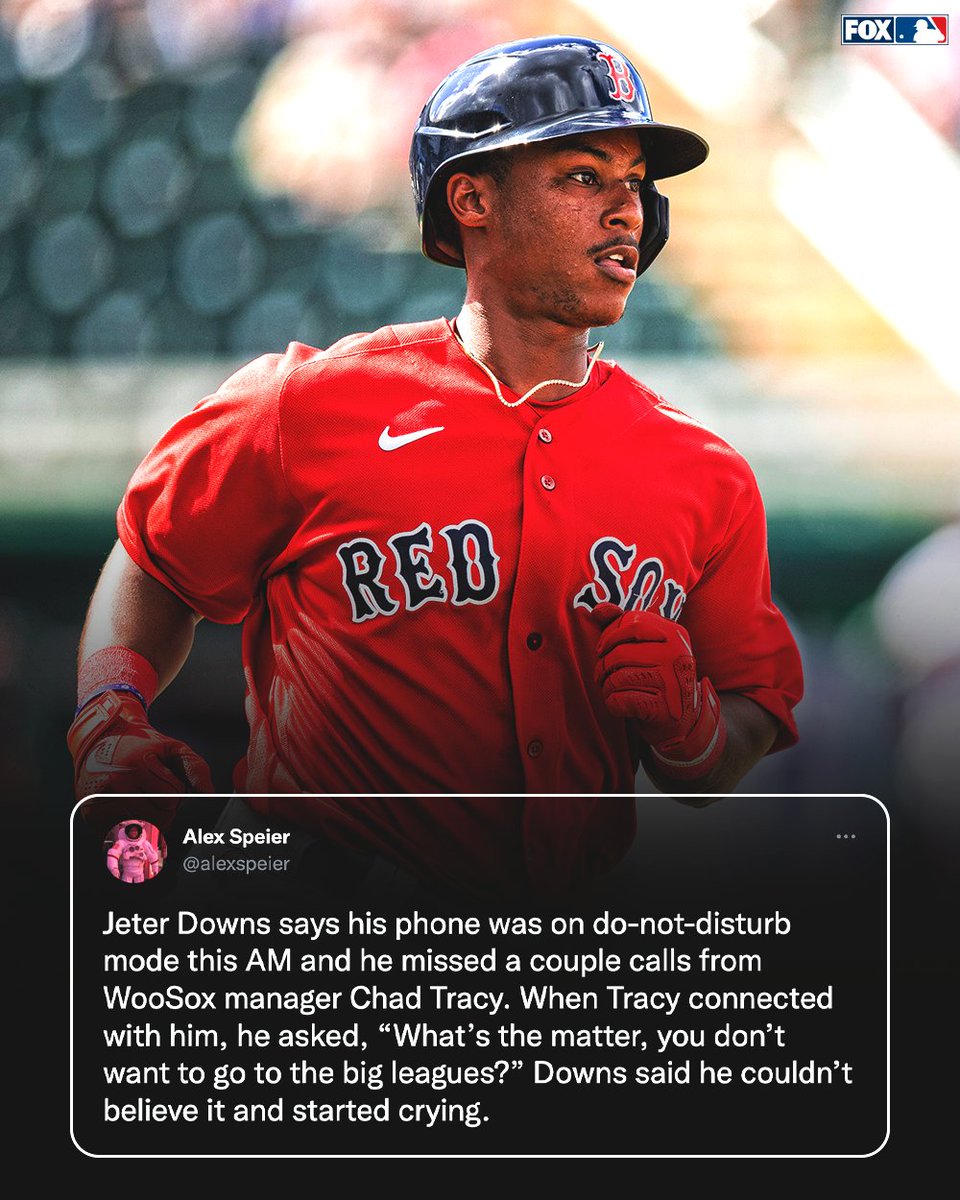 MLBONFOX's tweet photo. What a way to get called up to the show 😆

Jeter Downs is set to make his MLB debut tonight for the Red Sox https://t.co/JiyLhlDhoH