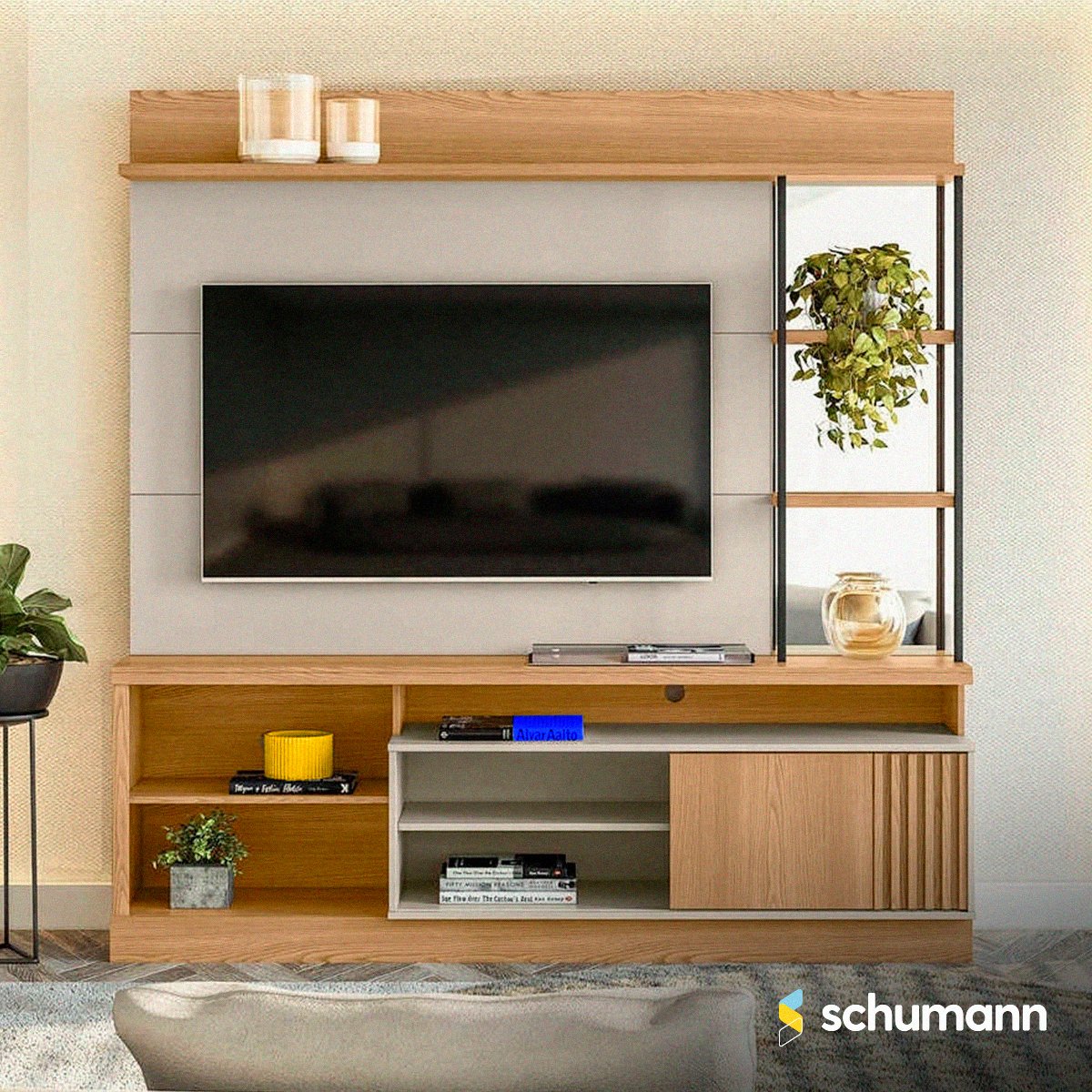 schumannoficial's tweet photo. O Home Garibaldi é a peça chave para completar a sala e tornar esse ambiente ainda mais acolhedor. Projetado para TVs de até 55 polegadas, ele ainda possui 5 prateleiras e 5 nichos, para decorar e deixar do seu jeito. https://t.co/AjwGvrGS1M 
#Schumann #HomeGaribaldi https://t.co/yHHr2aoyBc