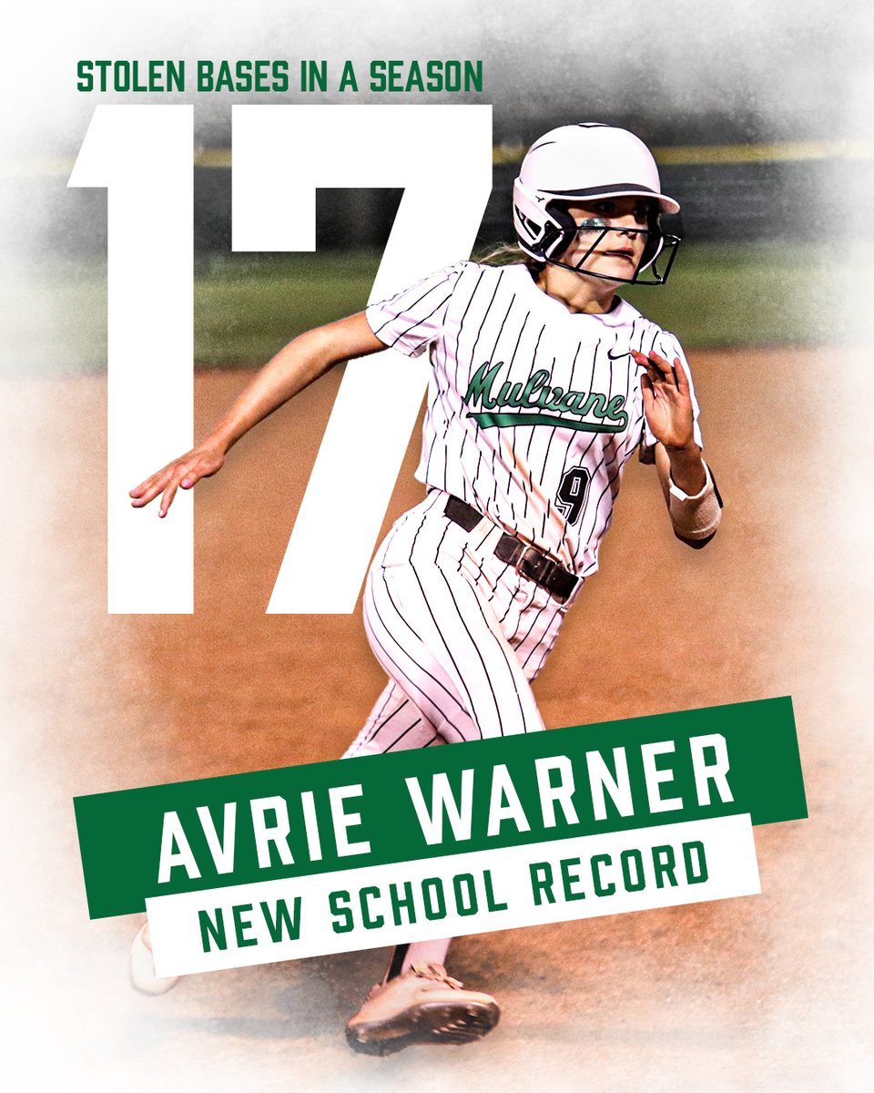 🥎 Congrats to <a href="/avriewarner09/">avrie warner</a> on breaking the 12 year Mulvane High School Softball Single Season Stolen Bases record with 17 steals on the season! The previous record of 16 was set by Kellyn Holt in 2010. Avrie has 2 more season to chase the career record of 36! @MulvaneSoftball