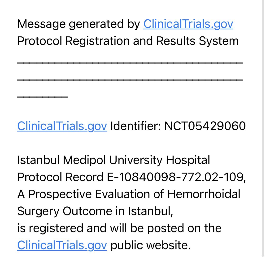 Çalışma protokolümüz clinicaltrials.org tarafından onaylandı. Kamuoyuna açık şekilde erişilebilir. Dünya standartlarında ve şeffaf bir prospektif çalışma yürütmekten dolayı heyecanlıyız <a href="/arslannc_md/">cigdem arslan</a> <a href="/ilkersucullu/">İlker Sücüllü</a> <a href="/drmustafaoncel/">Prof. Dr. Mustafa ÖNCEL</a> <a href="/NuriOkkabaz/">Nuri Okkabaz</a> <a href="/mchaksal/">mustafa haksal</a> <a href="/drocivil/">osman civil</a>