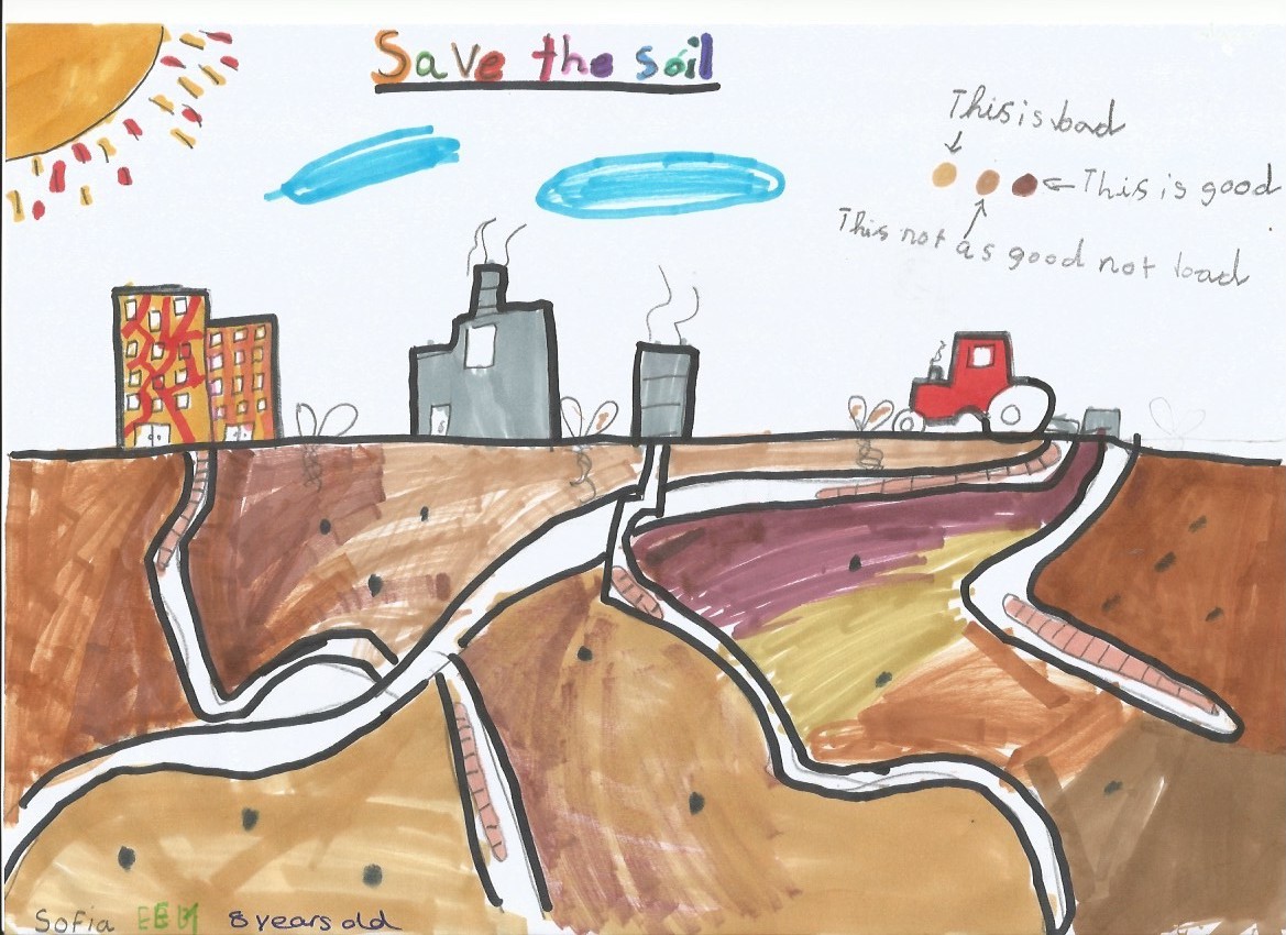 exhibitSaveSoil's tweet photo. Here's a glimpse of the fantastic #SaveSoil artwork done by the students of the European School of Brussels I, in Belgium.

Sofia shows us details of the life underground which too many of us are not aware of! Soil needs plenty of organic matter to be healthy. #ExhibitSaveSoil https://t.co/vYRKRc7wkz