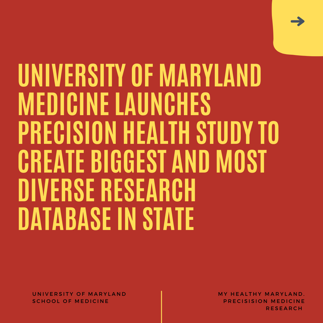 UMmedschool's tweet photo. Access the link below to learn more about the University of Maryland Medicine Launches Precision Health Study to Create Biggest and Most Diverse Research Database in State. Enroll for participation today: https://t.co/qOM8jQyuKp
@umms @UMMC 
https://t.co/0RFvQZsMOO https://t.co/cjg9fSteGf