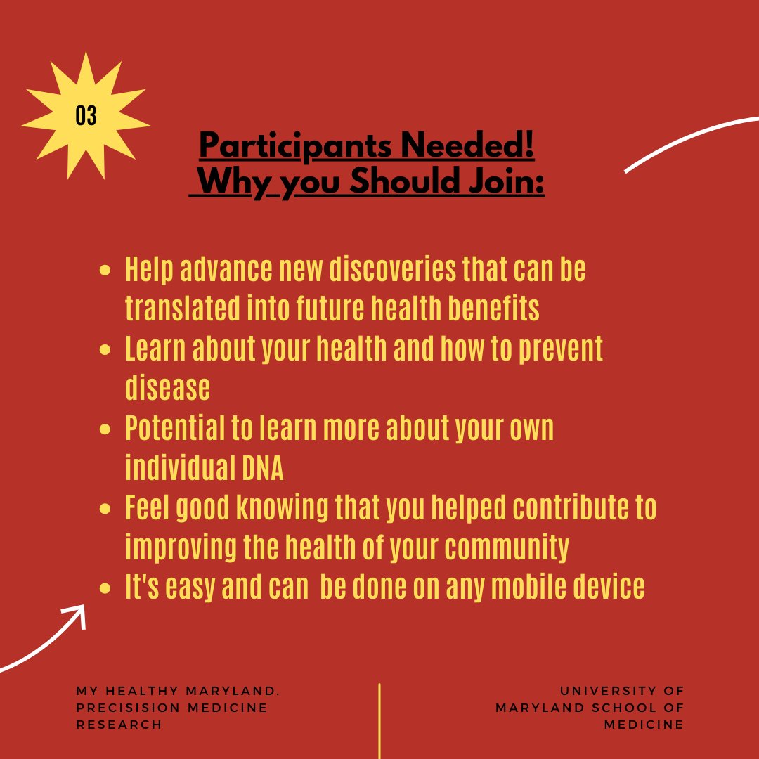 UMmedschool's tweet photo. Access the link below to learn more about the University of Maryland Medicine Launches Precision Health Study to Create Biggest and Most Diverse Research Database in State. Enroll for participation today: https://t.co/qOM8jQyuKp
@umms @UMMC 
https://t.co/0RFvQZsMOO https://t.co/cjg9fSteGf