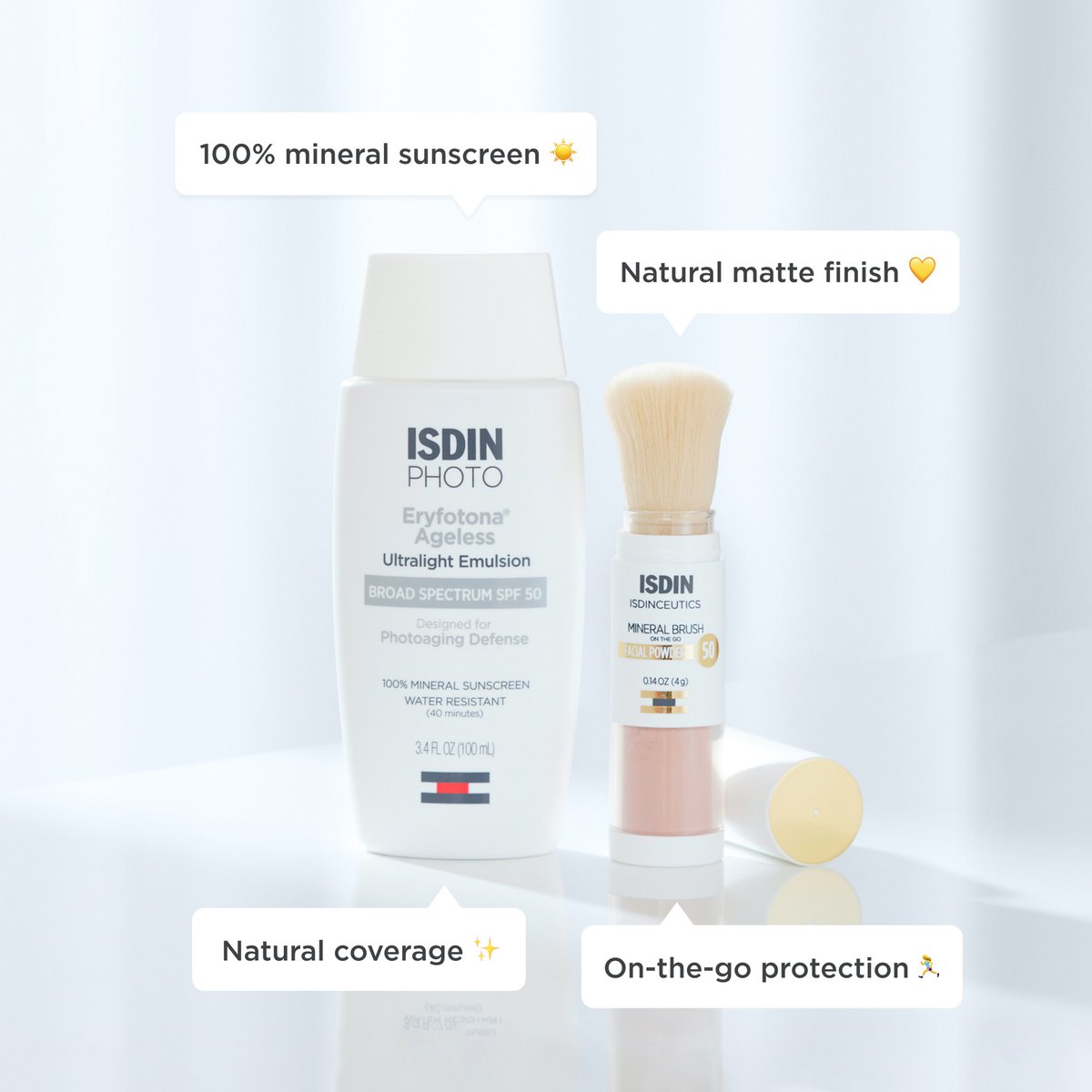 Isdinusa's tweet photo. Meet the ultimate summertime duo:⠀
1️⃣ Apply two finger-lengths of SPF50+ Eryfotona Actinica.⠀
2️⃣ Brush on silky Mineral Brush.⠀
 
And don't forget to keep reapplying every two hours!☀️
 
Shop this duo and save up to 15%! https://t.co/hbW4v8dL3f