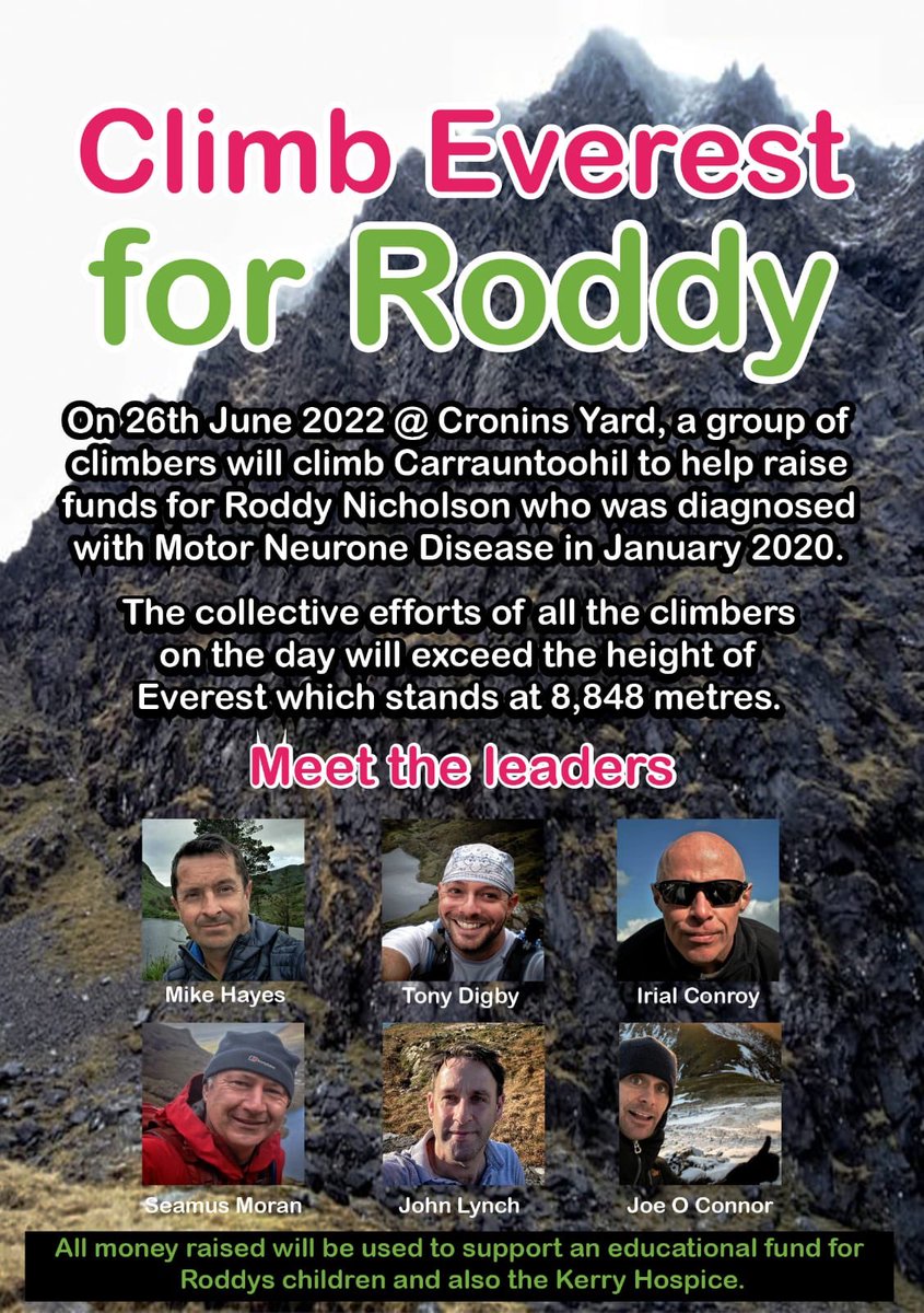 This Sunday we are climbing Carrauntoohil for Roddy and his family. If you know me, you know I don’t like social media, so change my mind by donating 🤗 You can get more information and donate via this link: gofund.me/a8f9d634 #everest4roddy