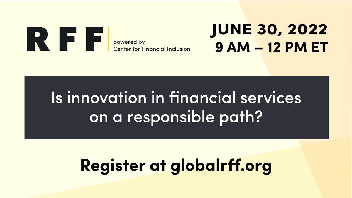 Cam_Tellez's tweet photo. The global RFF event is an opportunity for stakeholders to share ideas, research, & solutions on emerging #consumerrisks in #inclusivefinance. Join the event, June 30 at 9am ET, convened by @CFI_Accion.
Register here: https://t.co/PoC0TlqPtT @BetterThan_Cash @l_braniff https://t.co/mci5jBfDaS
