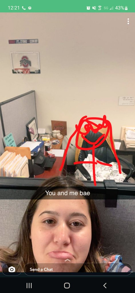 whitney_djd's tweet photo. When your coworker misses you so she takes the daily cubicle pic and draws you in 😂😂 https://t.co/H2NmlI3dOg