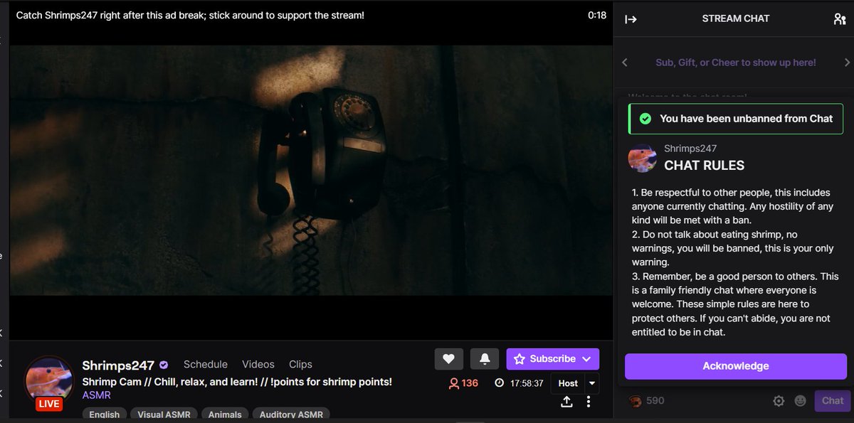 _nick_smo's tweet photo. After 1 year, I have finally been unbanned from the Shrimps247 twitch chat, thank you to everyone who supported me through this tuff time. https://t.co/6esHOlxOi9