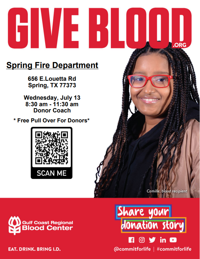 Springfdtx's tweet photo. Good deed opportunities are all around us. @commitforlife needs our help to meet the needs of local patients. Will you roll up a sleeve on July 13 at Spring Fire Station 71?
Get your appointment now: https://t.co/5gSweYVqmV
#blooddonorssavelives #commit4life https://t.co/cd9W7lS6oj