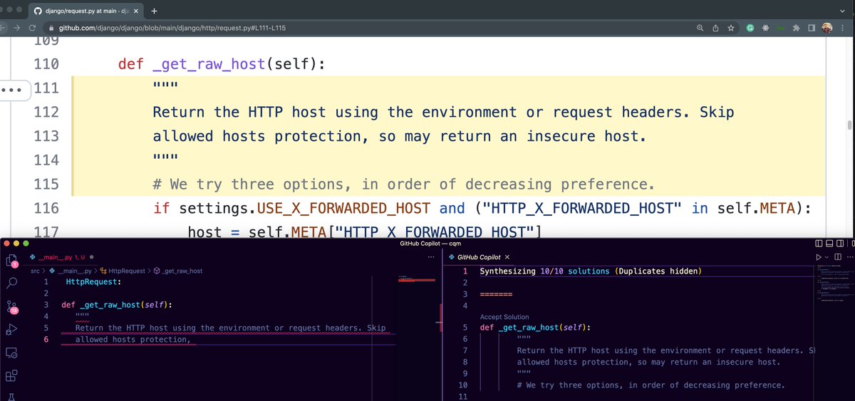 aaronbassett's tweet image. Here's Copilot suggesting the Django source word-for-word alongside how much of their $192.56B revenue MS donated to the DSF in the last 12 months:

May 22: $0
Apr 22: $0
Mar 22: $0
Feb 22: $0
Jan 22: $0
Dec 21: $0
Nov 21: $0
Oct 21: $0
Sep 21: $0
Aug 21: $0
Jul 21: $0
Jun 21: $0