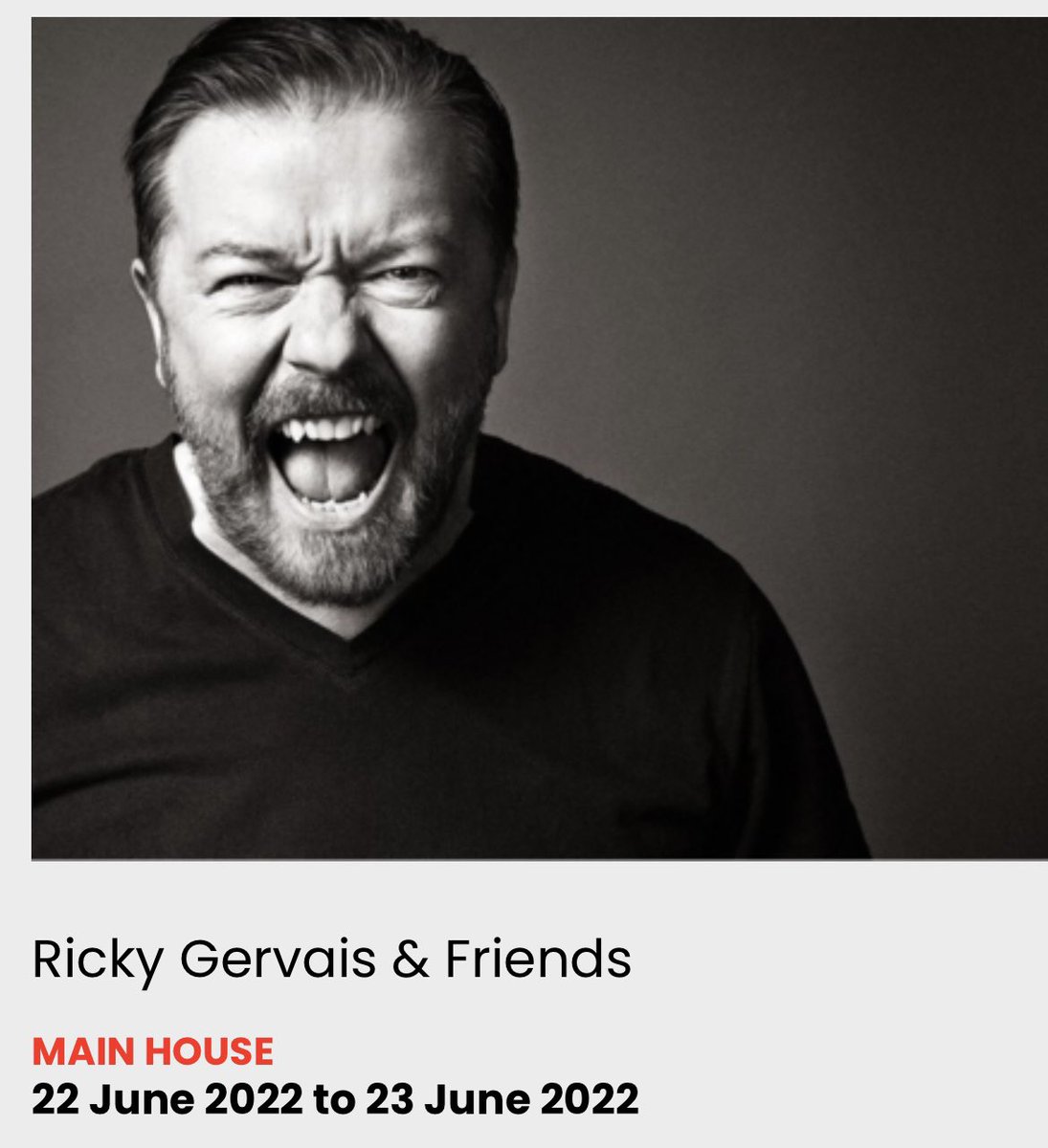 These smaller, warm up gigs are where it’s at! Loved it even more than the last one! 
Can’t wait for #Armageddon - Thanks for ignoring Janes advise and for doing ’the voice’ 😂👏<a href="/rickygervais/">Ricky Gervais</a>
