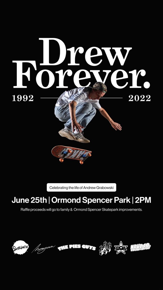 PJ_Lang's tweet photo. Come celebrate the life of Andrew Grabowski the way he would want us to on Saturday, June 25th at Ormond Spencer Park (the spot) in Syracuse, NY.
Raffle to support Andrew’s family and Ormond Spencer Skatepark improvements.
#drewforever https://t.co/8XQiJRd73s