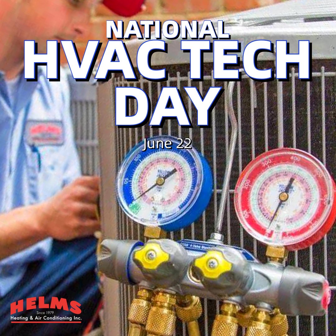 HelmsHVAC's tweet photo. With the days heating up, it’s a perfect day to celebrate our HVAC techs!  They work tirelessly in extreme weather conditions and unpleasant spaces to keep us all comfortable year round! 
 
#HVACTechDay #NationalHVACTechDay #BeCool #ThankATech #HVAC https://t.co/UbiwZgOTwt