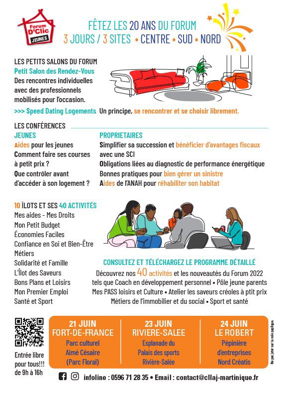 #LOGEMENTS FORUM D'CLIC JEUNES 2022 
Vous recherchez un logement ? 
Vous avez des interrogations sur des problématiques de logement ? 
Le FORUM D'CLIC JEUNES est fait pour vous : 👇🏿
Ce vendredi 24 juin Nord Créatis au Robert