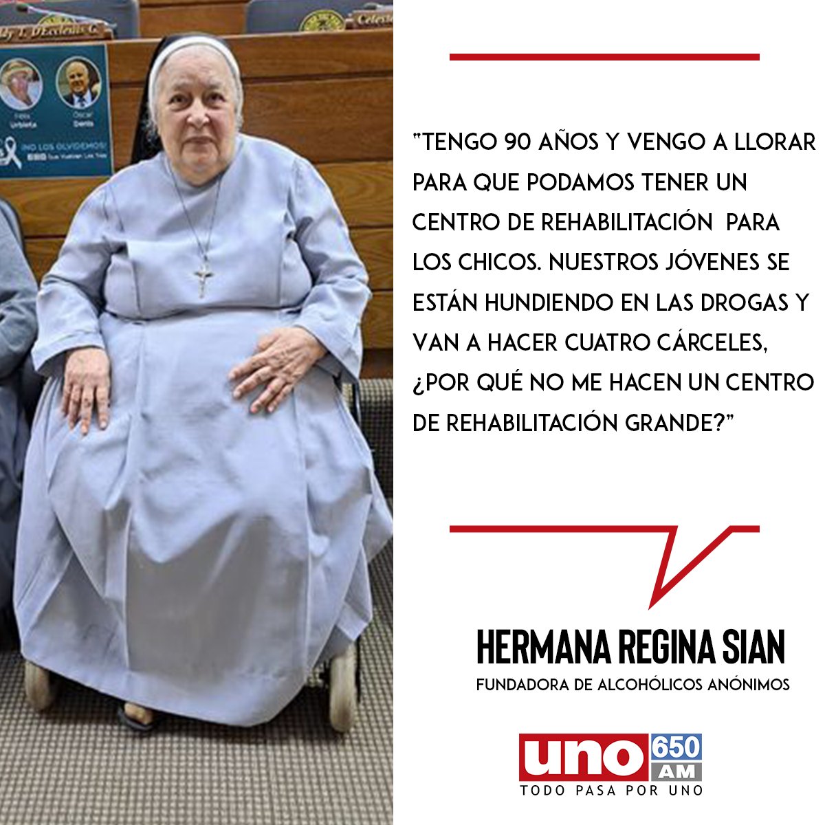 treintamastv's tweet photo. "Menos cárceles, más rehabilitación"

👉🏻Emotivo discurso de la Hermana Regina Sian tras ser condecorada con la Orden Nacional al Mérito Comuneros por su destacada labor en el ámbito de la prevención de las adicciones hace más de 40 años.

#650AM https://t.co/8me6ZeYWAr