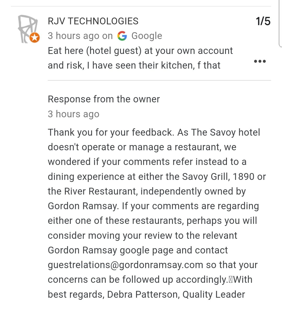Hey <a href="/gordonramsay/">Gordon Ramsay</a>, talk about being thrown under the bus by <a href="/TheSavoyLondon/">The Savoy</a>!