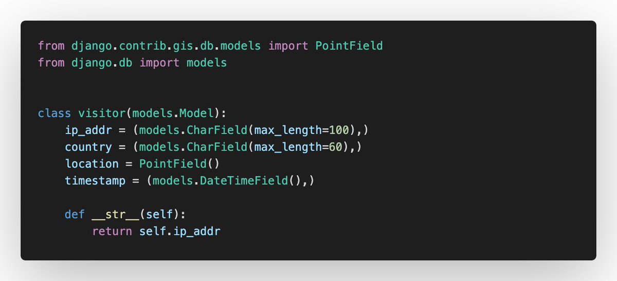 _jsolly's tweet image. Day 26 #100DaysofCode Added a new app to my Django project to contain models, views, urls related to site analytics.
github.com/jsolly/blogthe…
#Django #GeoDjango #Python  #WebDevelopment #GISdeveloper #Learning #backend #orm #DataModeling