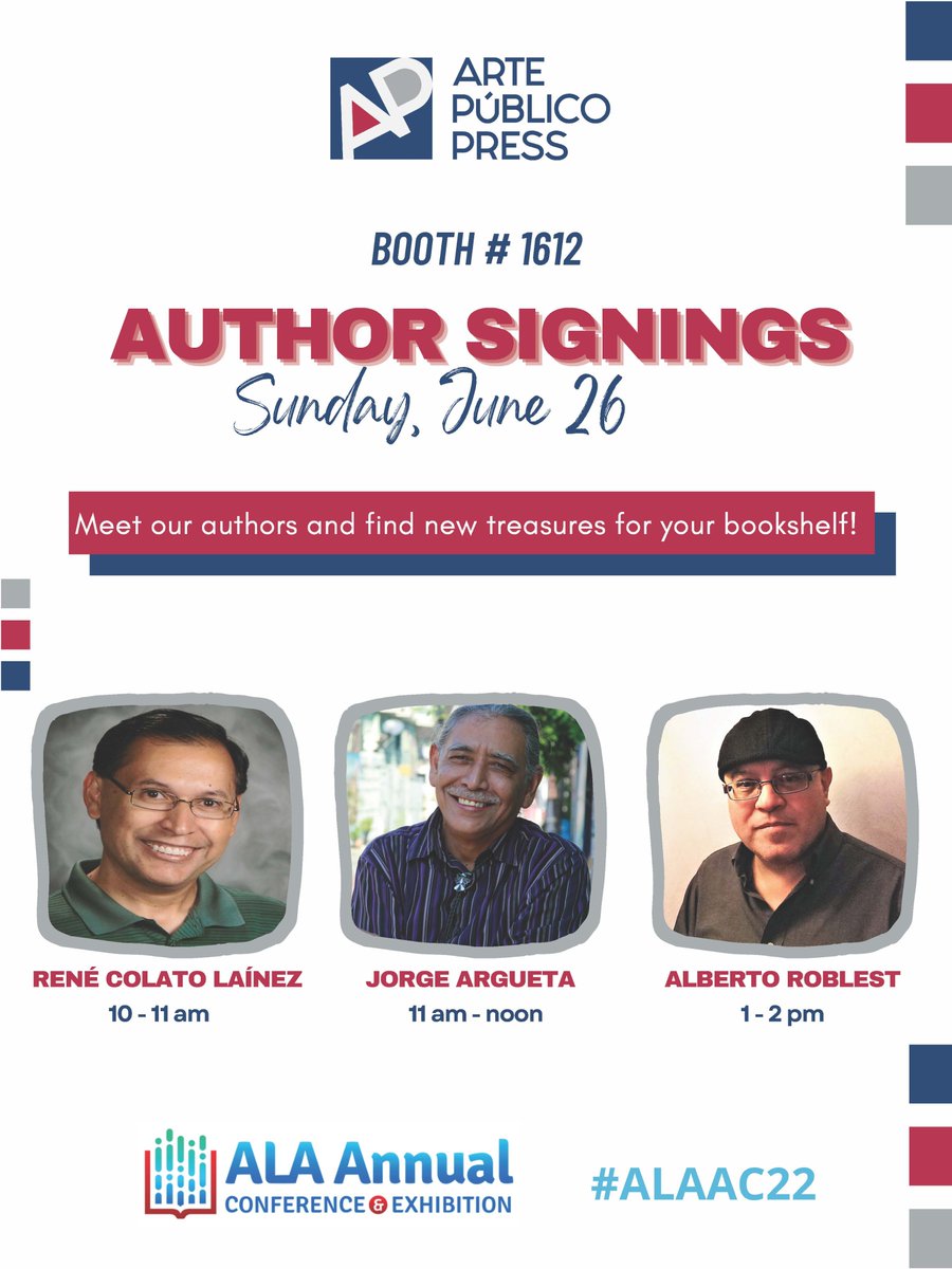 artepublico (@artepublico) on Twitter photo #librarians come meet our #authors today & browse our books at #ALAAC22 in booth 1612. <a href="/jtetlargueta/">Jorge argueta</a> <a href="/renecolato/">Rene Colato Lainez</a> @DCcultura #Latinx #books #librarians come meet our #authors today & browse our books at #ALAAC22 in booth 1612. <a href="/jtetlargueta/">Jorge argueta</a> <a href="/renecolato/">Rene Colato Lainez</a> @DCcultura #Latinx #books