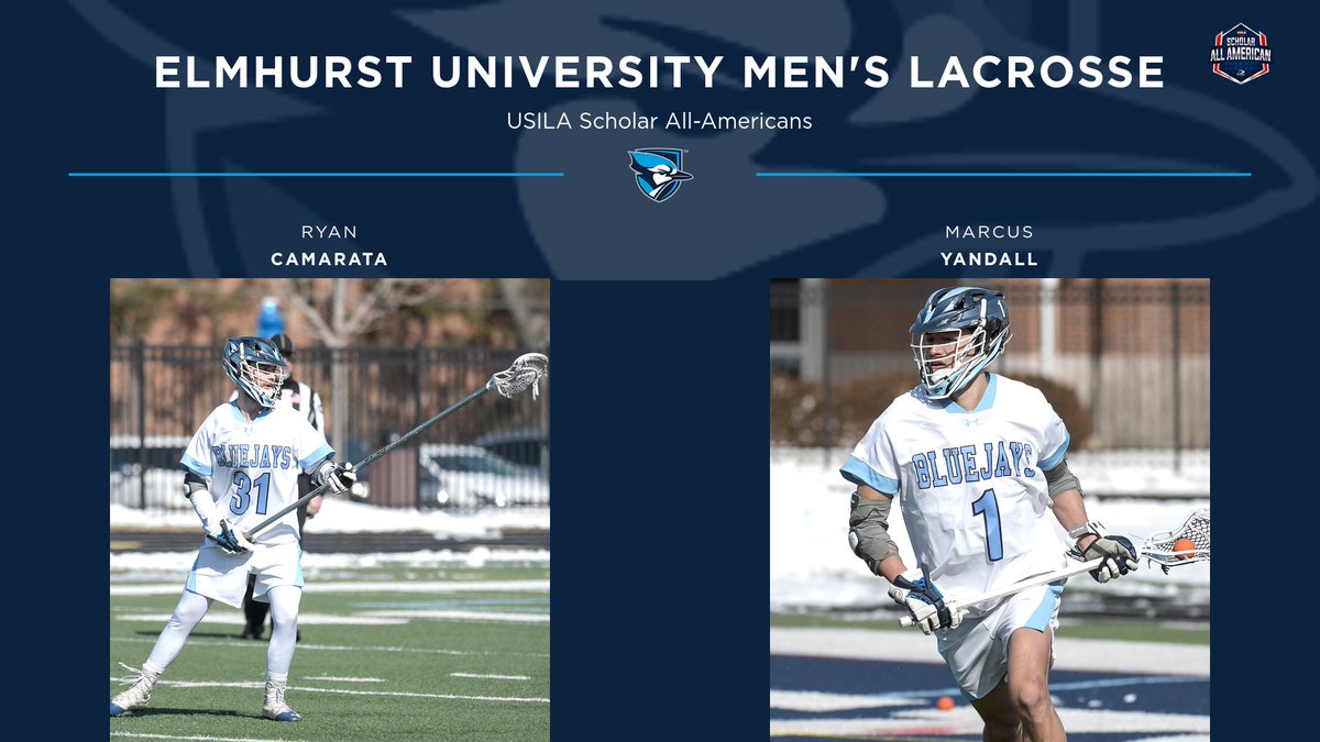 Elmhurst University men's lacrosse players Ryan Camarata and Marcus Yandall have both been named Scholar All-Americans by the USILA. In addition to the individual honors, the Bluejays' team was also recognized as a Team Scholar by the USILA. 

Story: ow.ly/jNXb50JFanO