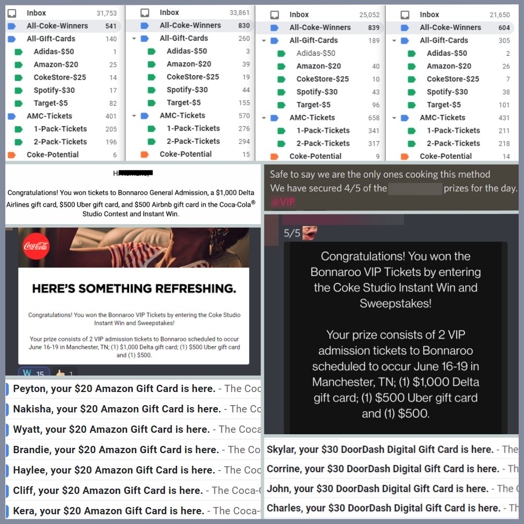 Drip_AIO's tweet photo. We won EVERY SINGLE PRIZE, that's how we know that no one else had the bypass.
Everything in the pictures was 100% free!
Gift Cards✅
Festival Tickets✅
Movie tickets✅
$400 Yeti coolers✅

Well over $250k profit. One module.
#recessionproof #vip https://t.co/DBdtbyetRX