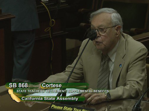 CATeachersGR's tweet photo. Former @WeAreCTA President Ed Foglia testified in support of #SJR11 and #SB868 this morning ๐ Both bills passed the #CAassembly PERS Committee and Chair @AsmJimCooper thanked teachers for serving our communities. #edchat #edpolicy #edzamazing https://t.co/x5Y2Cvu2y8