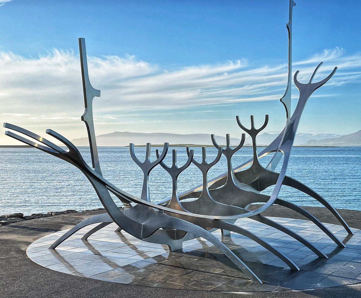 CUP_LitPerform's tweet photo. #Solfar or #SunVoyager - the steel sculpture on the #Reykjavik waterfront that resembles a #viking long-ship. Have you managed to see some of the city? #IFTR2022 @iftrcomms @IFTRInt_medial https://t.co/eFGVWK7Boz