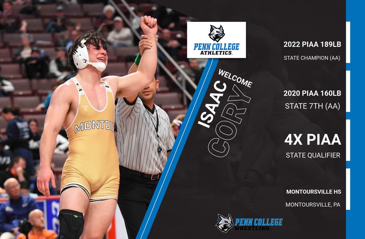 PctWrestling's tweet photo. Welcome, Isaac Cory! 

The @MontourWarrior product and 2022 @PIAASports AA Champion will remain in his backyard and pursue a degree in Electric Power Generation Technology with a Diesel Emphasis @PennCollege.

Cory is ready to live the #WildcatWay  💪 https://t.co/TYqytCozJu