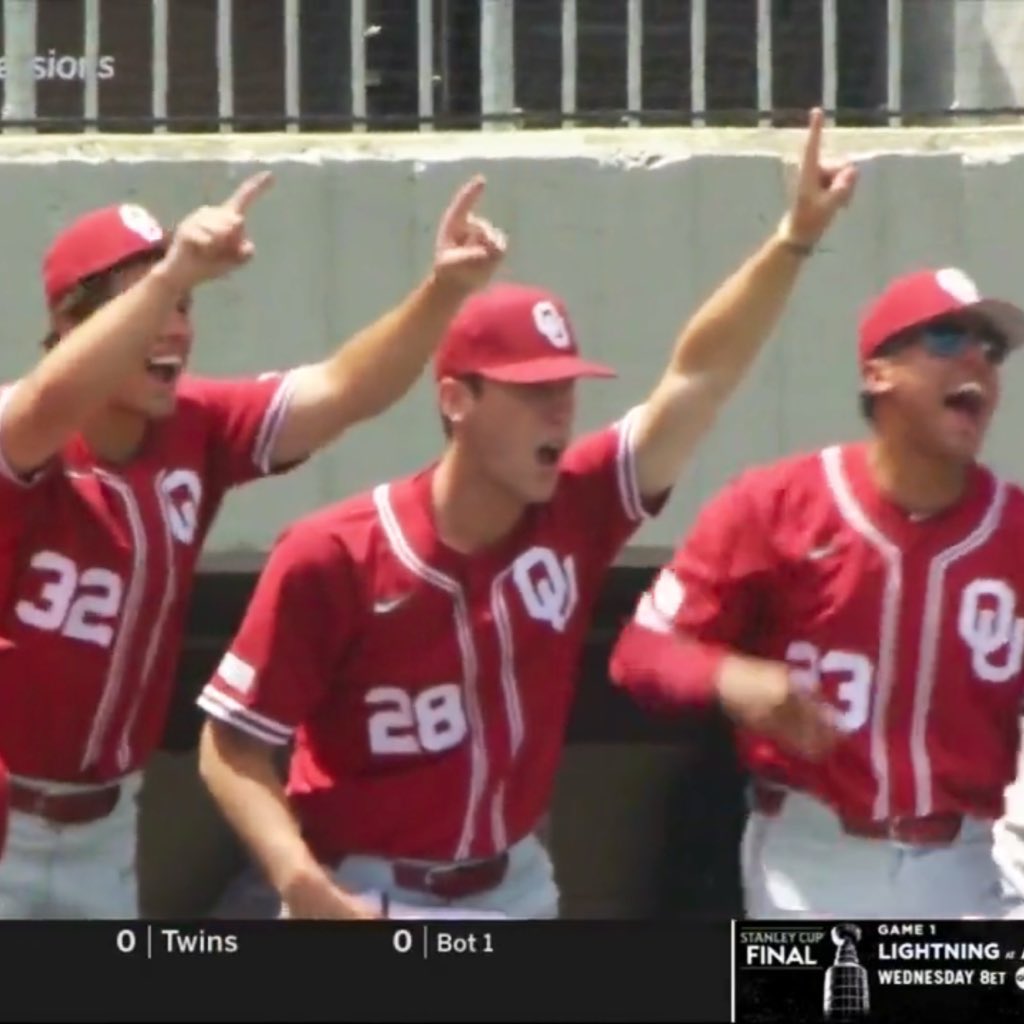 jiminarlington's tweet photo. @OU_Baseball DAVID @Sandman__29 SLEW THE PHILISTINE WITH ONLY HIS SLING (GLOVE) AND 5 STONES (BASEBALLS)!  #BoomerSooner #OklahOMAHA #Omaha #justabunchofDavids @OU_Baseball 🐴🐴⚾️💪😤 https://t.co/DeMk9Bqsya