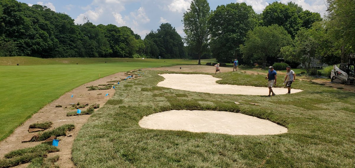 SerafinGolf's tweet photo. 95 degrees and laying sod!! Not ideal, but Mother Nature has not  cooperated this spring, so we'll take what we can get. Thanks to the crew @LittleTurtleGC for braving the heat. Thanks also @IVI_GOLF and @ProAngleOhio #SerafinGolf #golf #golfcoursedesign #golfcourserenovation https://t.co/DtaNKcAvXM
