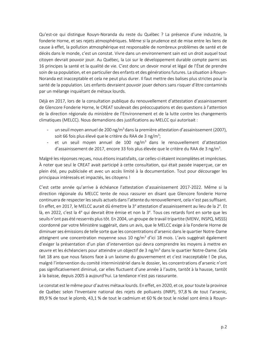 CREAT_08's tweet photo. Afin d'assurer un suivi quant à la qualité de l'air à #RouynNoranda, le #CREAT a fait parvenir cette lettre au Ministre de l'Environnement et de la Lutte contre les changements climatiques. 
#air #pollution #environnement #cancer #ministre #Quebec #abitibitémiscamingue https://t.co/YjJ42tq86l