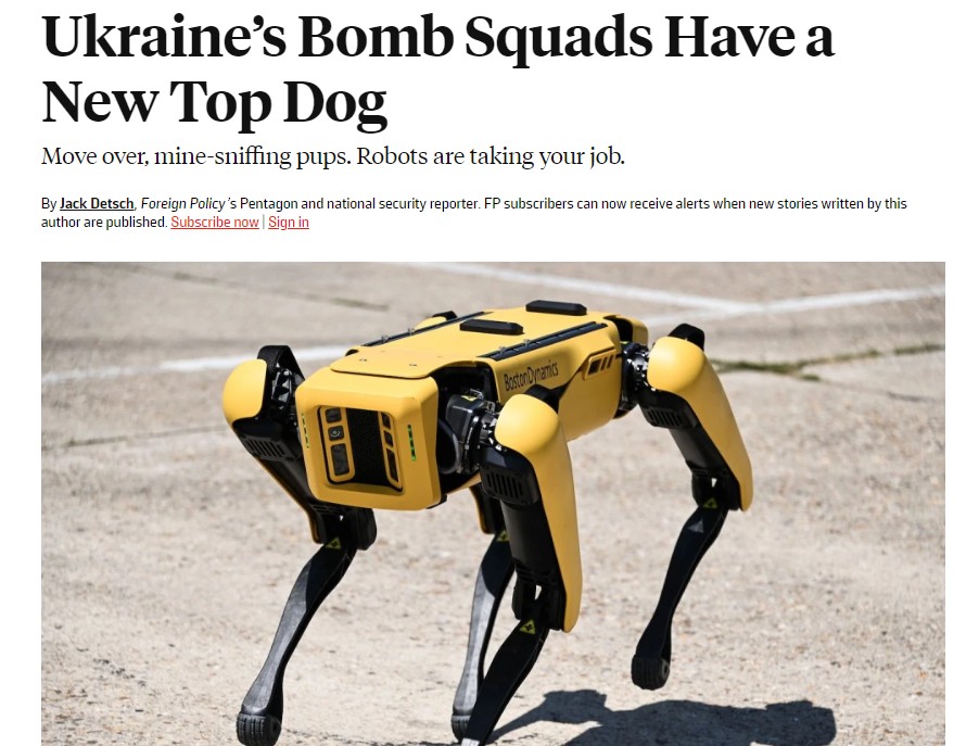 美2只机器狗"前进"乌克兰 协助排雷、清除未爆弹