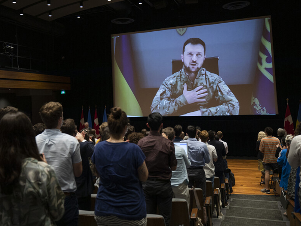 nationalpost's tweet photo. Zelenskyy begs Canadian students: Please don't let the world forget about Ukraine war https://t.co/e7KAk4kO5Q https://t.co/bbpdnOUsfV