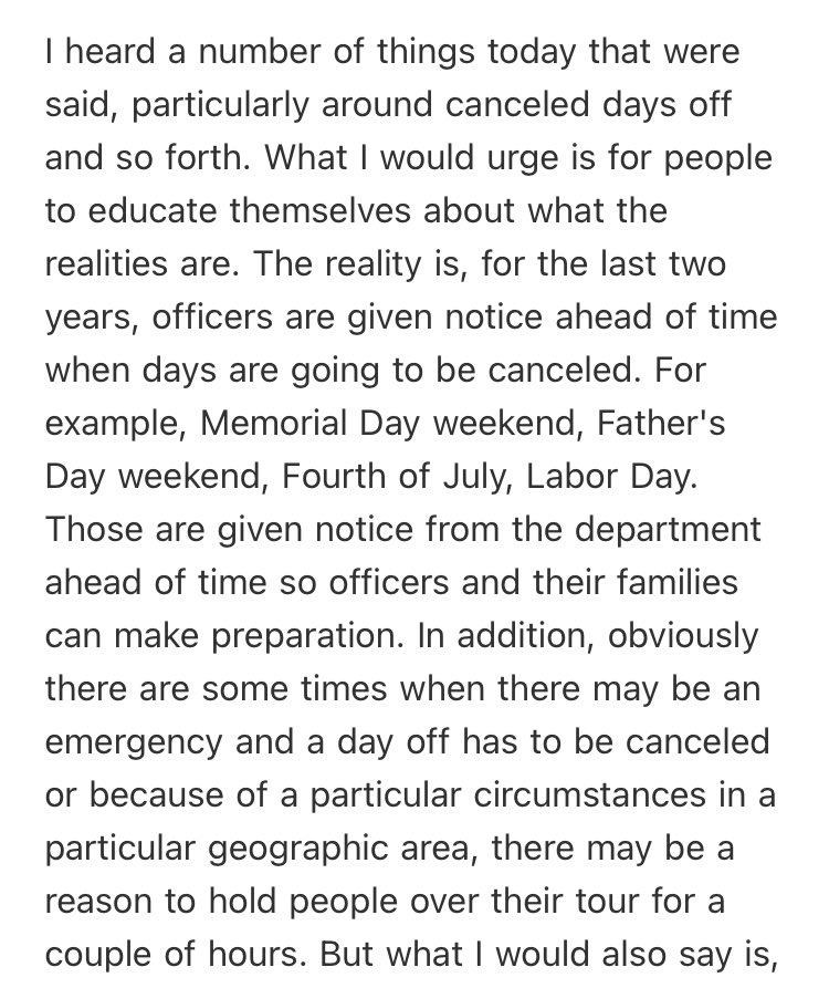 royalpratt's tweet image. Mayor Lori Lightfoot vigorously defended her administration’s handling of police officer days off, says they get notice and have “incredible amount” of furlough days and other time off. Disputes that they’re being “worked like mules,” comment she attributed to @FOP7Chicago prez