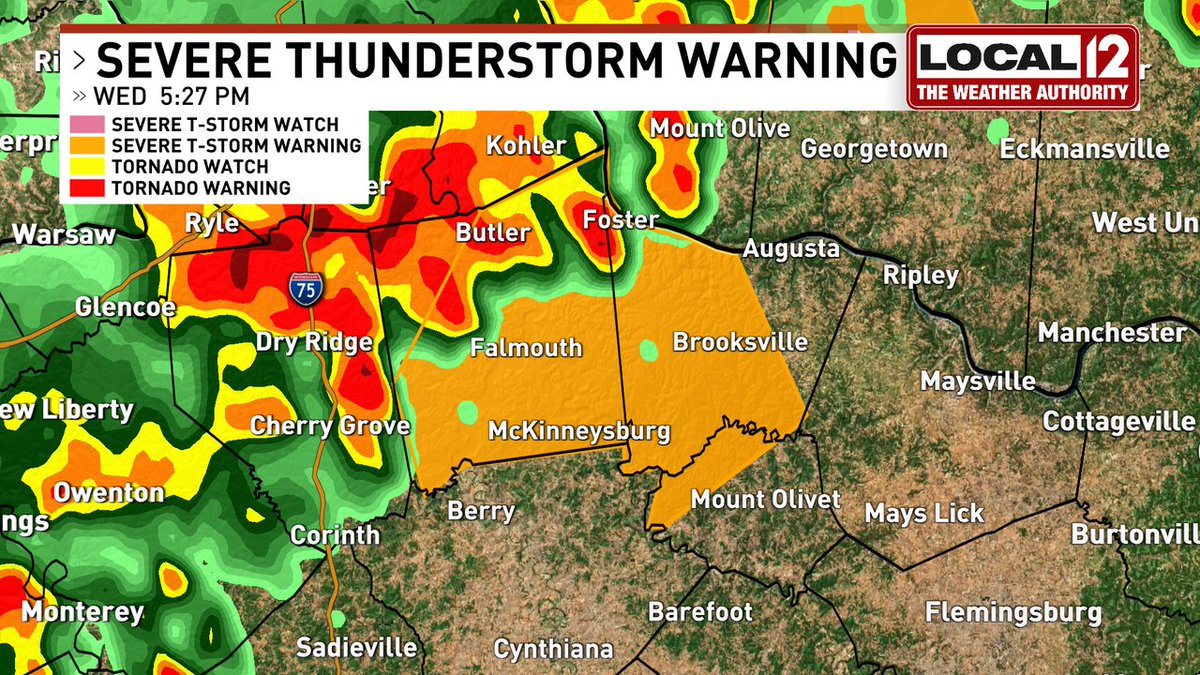 A Severe Thunderstorm WARNING has been issued for Pendleton, Bracken, Robertson until 6/22 6:15PM. Seek shelter indoors away from windows. Visit local12.com for updated radar and to download The Weather Authority App.